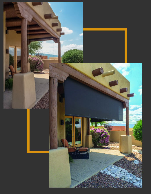 Cable guide sun shades on a back patio